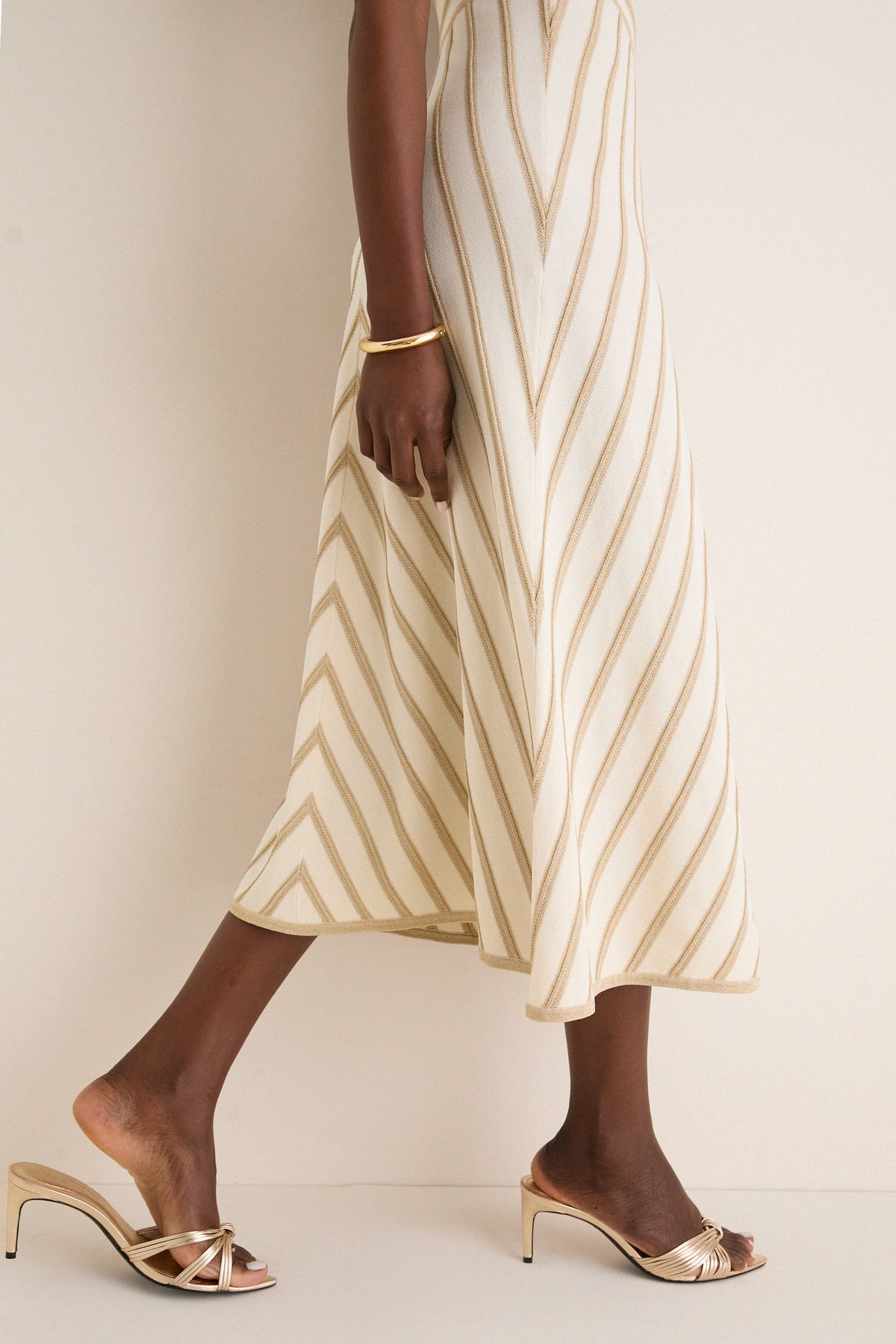 Cream and Gold Luna Metallic Halter Dress