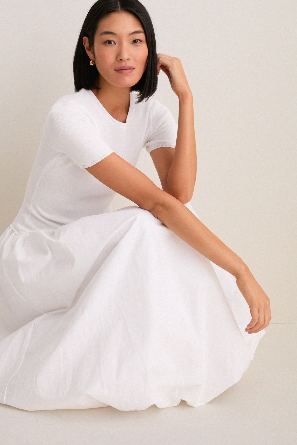 White Bubble Skirt Midi Dress