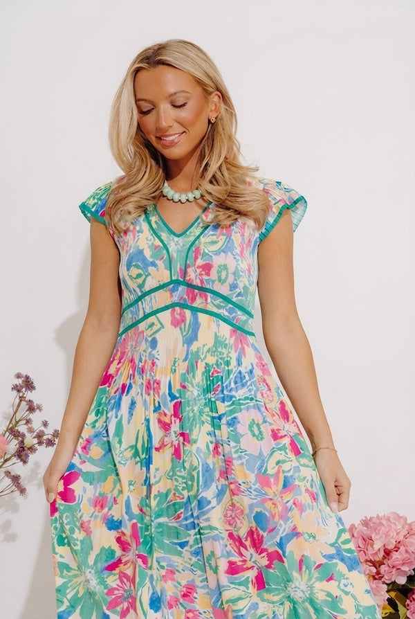 Blooming Beauty Pleated Midi Dress