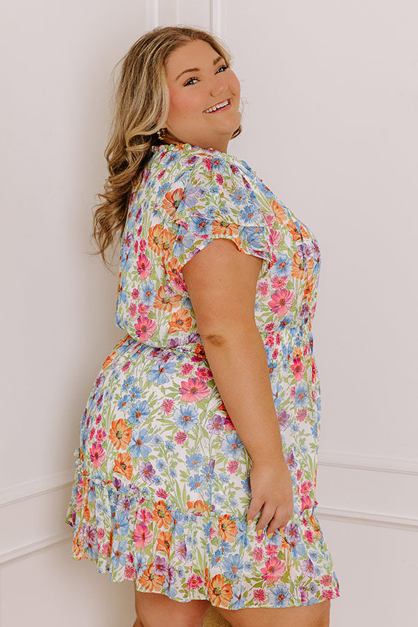 Pure Heart Floral Mini Dress in Blue Curves