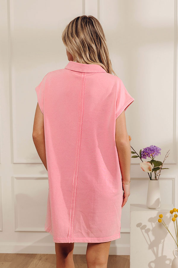 Simple Joy Vintage Wash Terry Knit Mini Dress in Pink