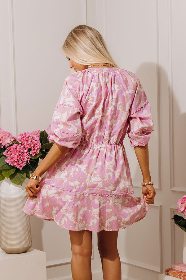 French Garden Floral Mini Dress in Violet
