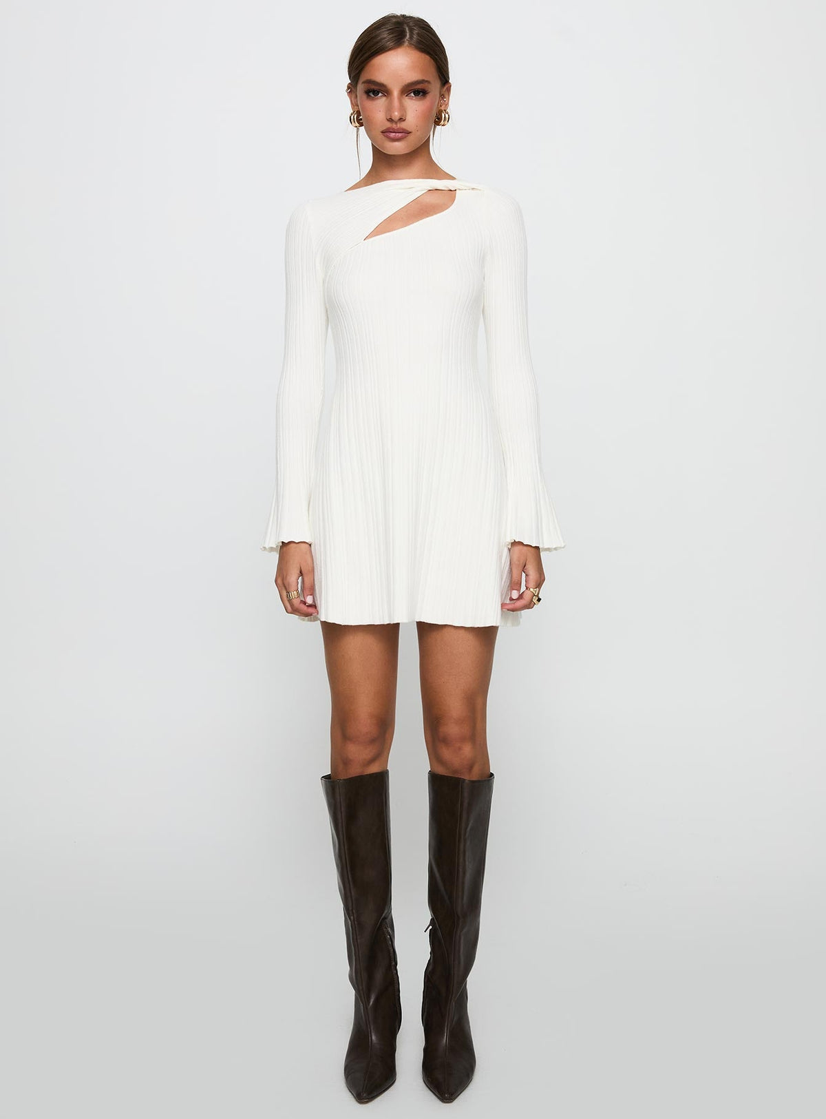 Terraces Long Sleeve Mini Dress White