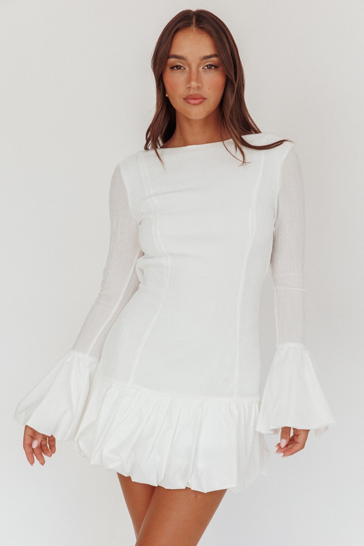 Promise Bubble Hem Open Back Mini Dress White