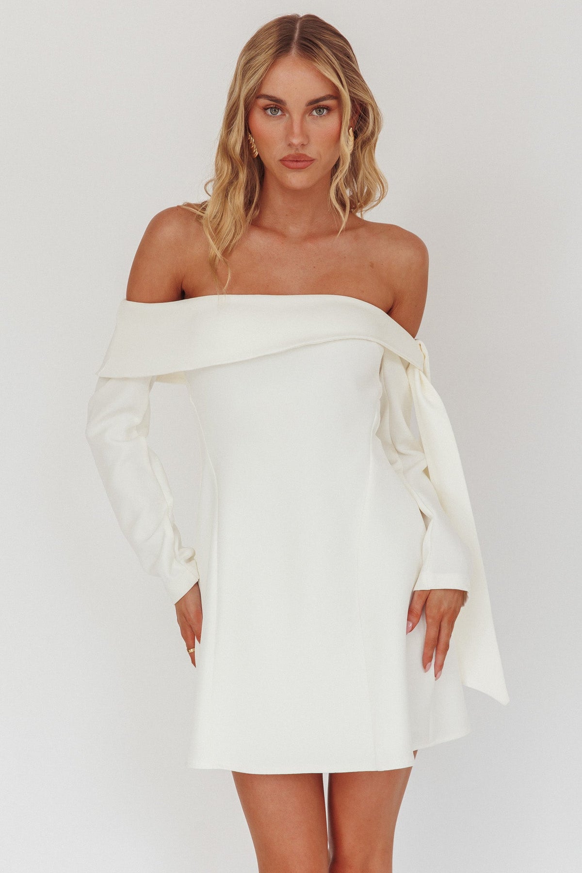 Aurora Sky Off-Shoulder Tie Mini Dress White