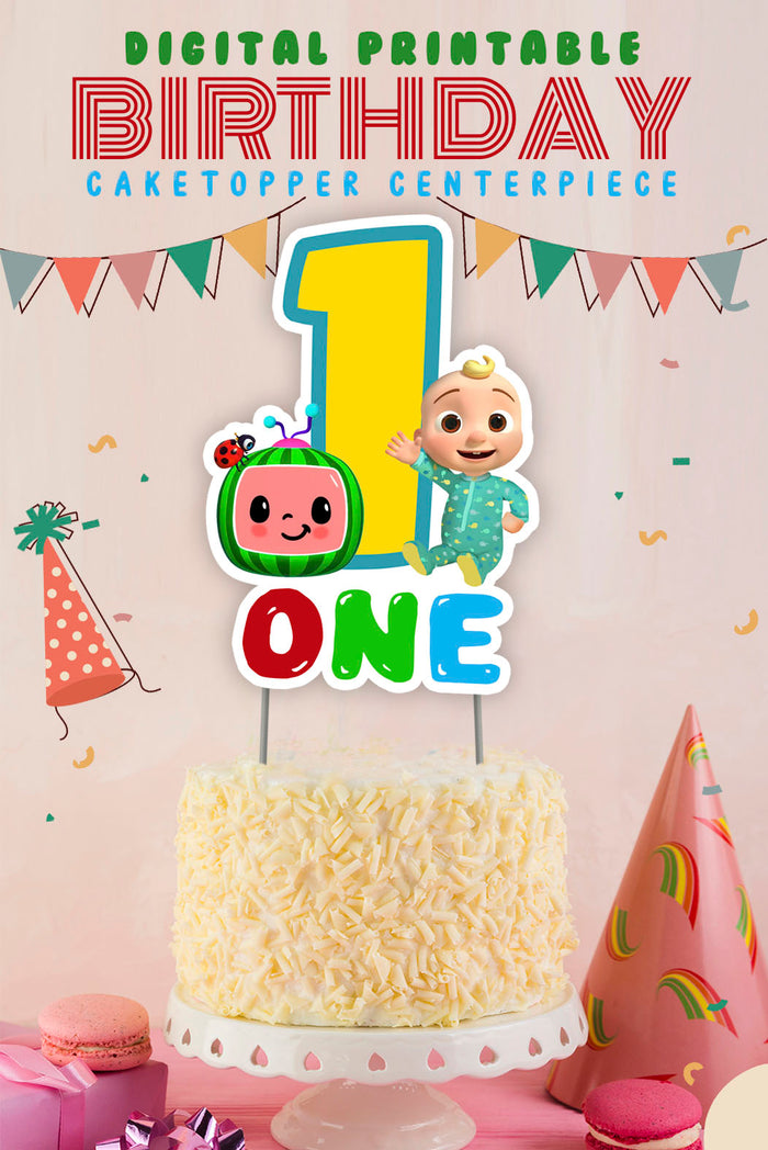 Cocomelon Birthday Party - Digital Printable Cake Centerpiece or Topper for AGE 1 - Jolly Owl Designs