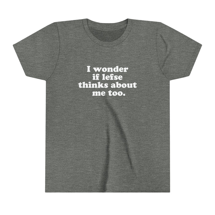 I Wonder If Lefse Thinks About Me Too Kids T-Shirt