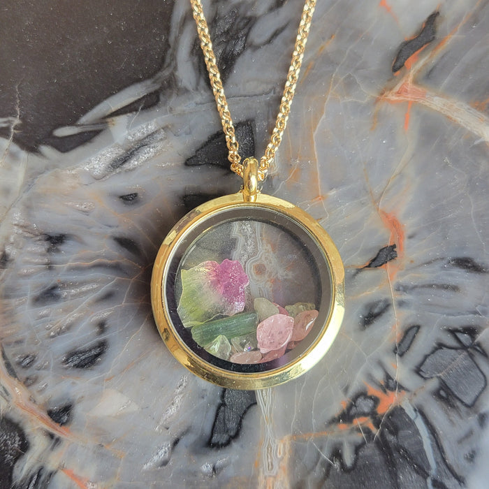 Maine Tourmaline Locket Necklace gold - Artisan Made