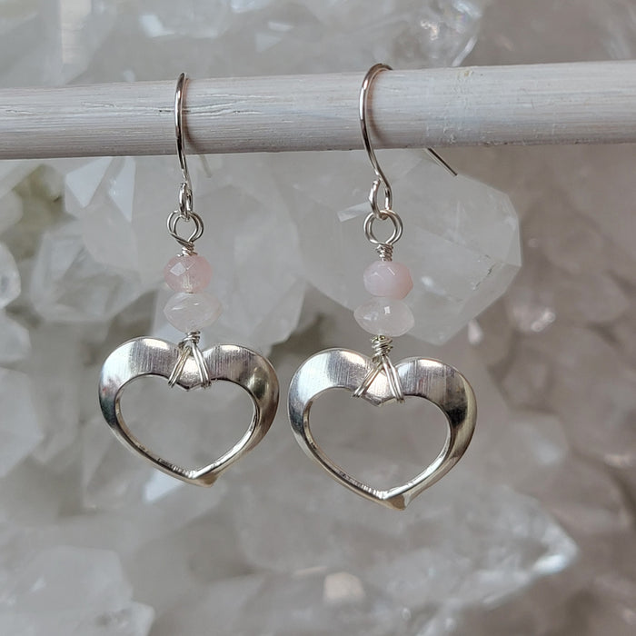 Rose Quartz & Morganite Self-Love Heart Dangle Earrings-Artisan Made