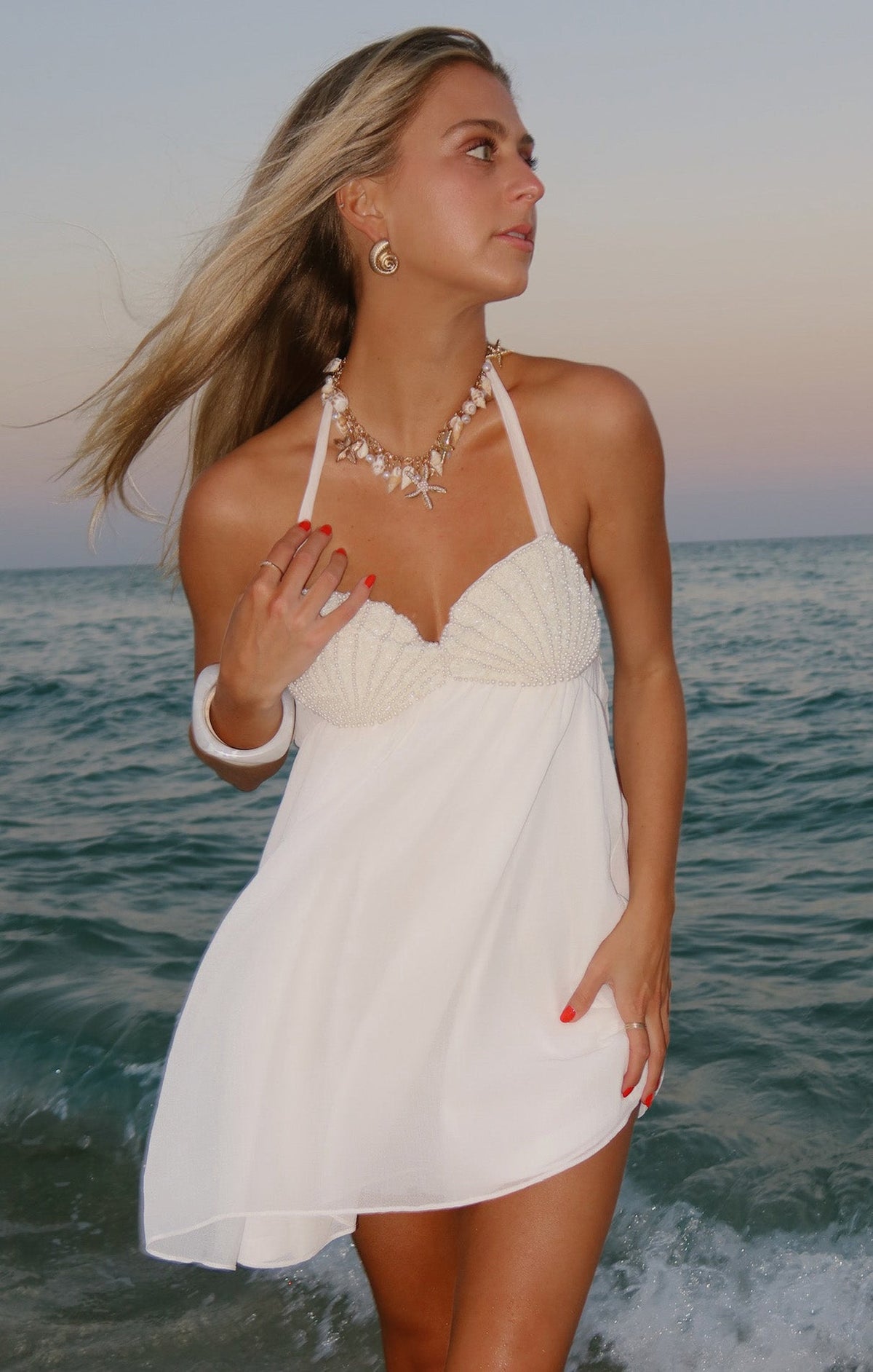 Valentina Mini Dress ~ White Chiffon Embellishment