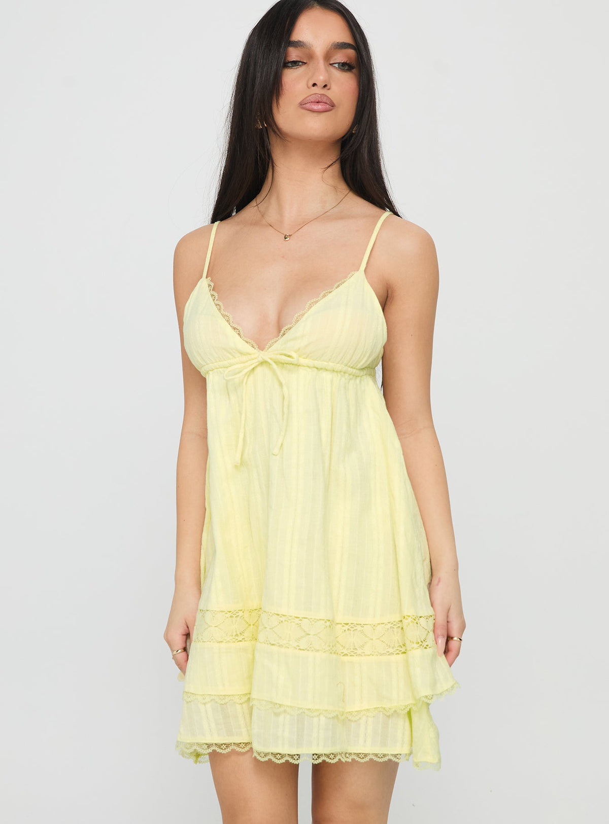Cherubs Lace Babydoll Mini Dress Yellow