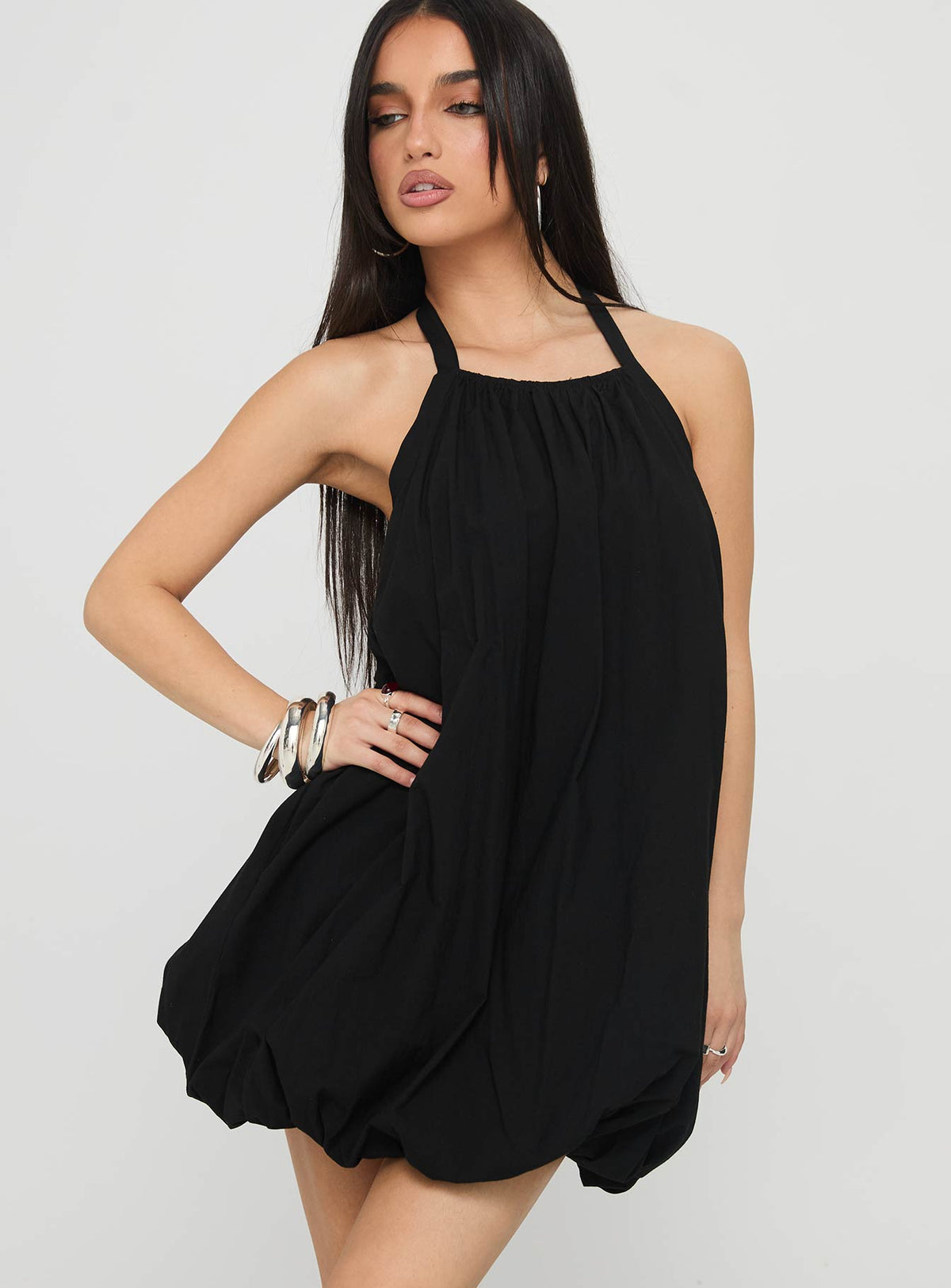 Friandise Bubble Hem Mini Dress Black
