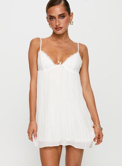 Baby Honey Pleat Mini Dress White