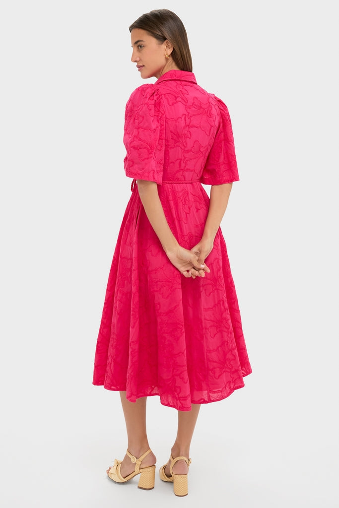 Pink Textured Floral Cindy Midi Dress
