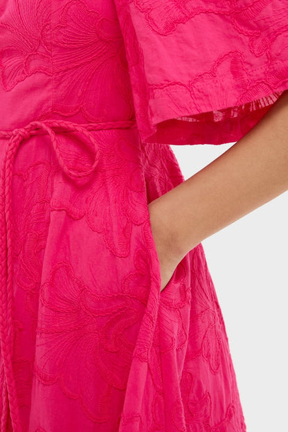 Pink Textured Floral Cindy Midi Dress