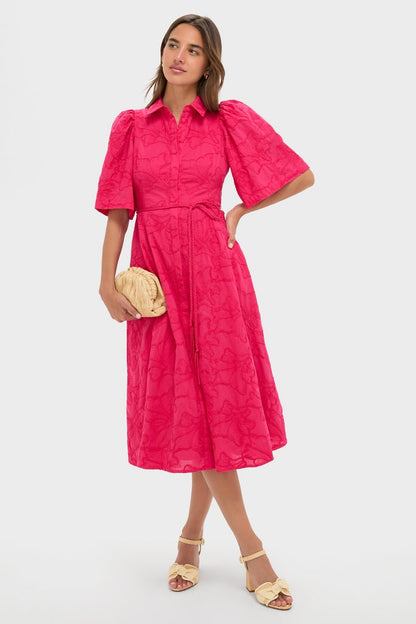 Pink Textured Floral Cindy Midi Dress