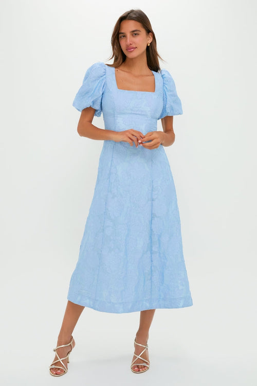 Ice Blue Jacquard Inez Maxi Dress