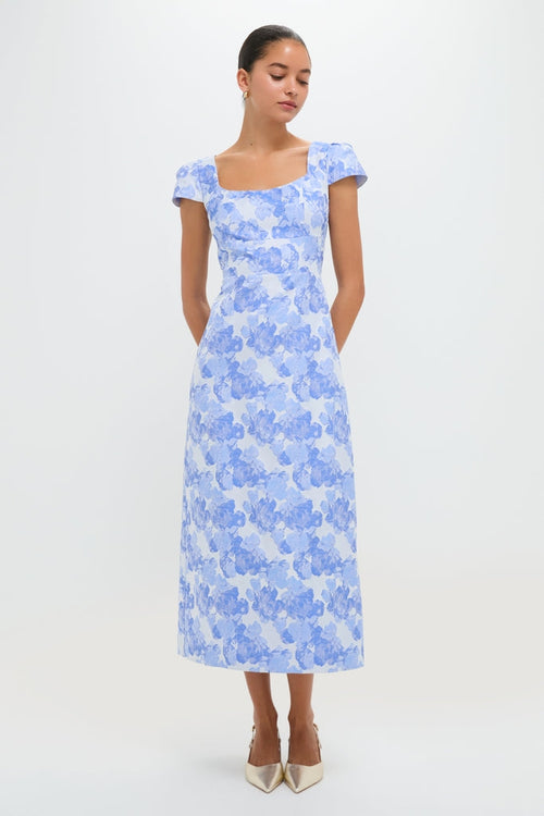Pale Blue Jacquard Archibald Maxi Dress