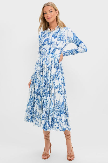 Blue Floral Jersey Pemberton Midi Dress