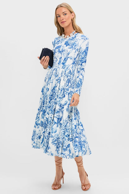Blue Floral Jersey Pemberton Midi Dress