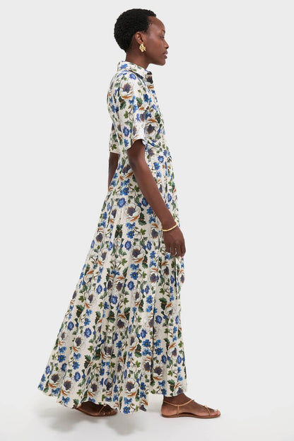 Vine Flower Off White Posie Cotton Maxi Dress