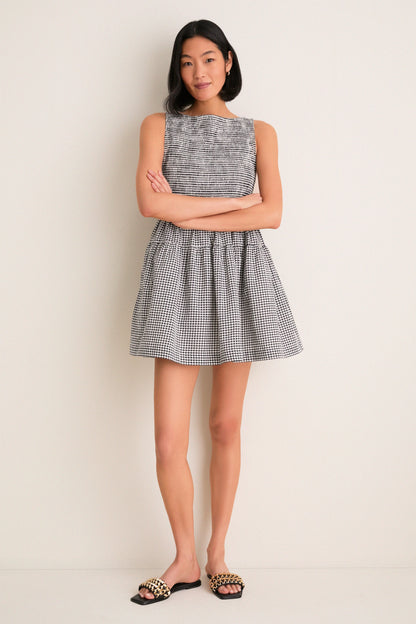 Black and Sand Gingham Cosima Mini Nap Dress