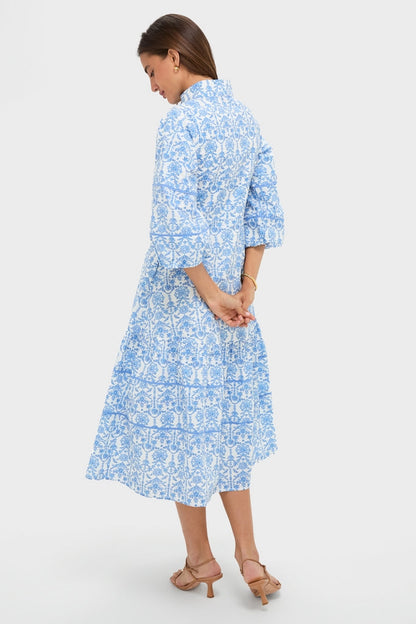 Blue and White Midi Hillsborough Dress