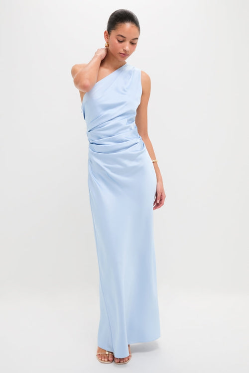Ice Blue Angela One Shoulder Maxi Dress
