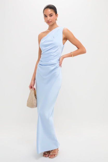 Ice Blue Angela One Shoulder Maxi Dress