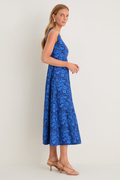 Cobalt Blue Dahlia Floral Catie Dress