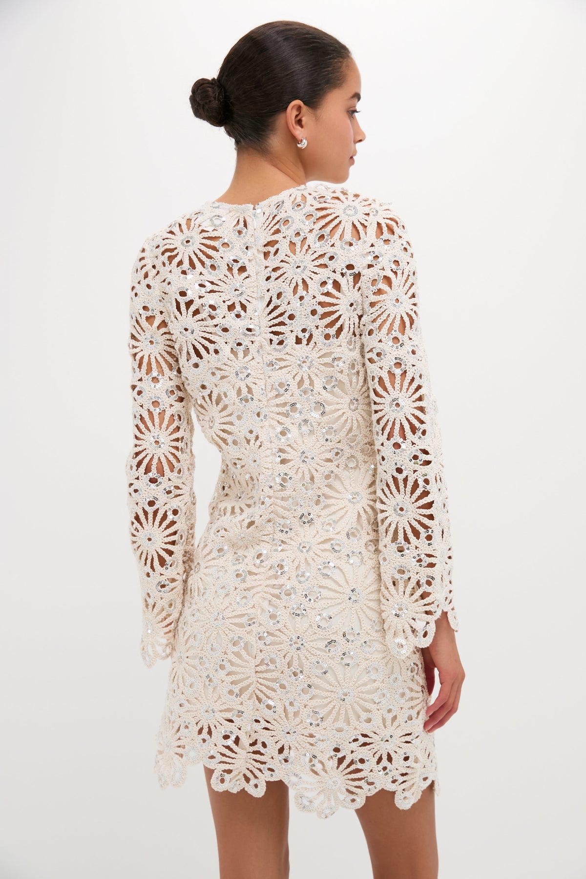 Beige Sequined Crochet Carrie Mini Dress