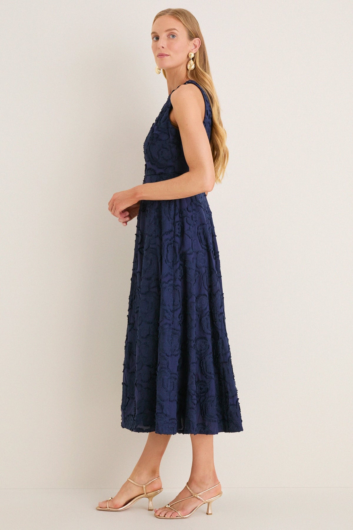 Navy Textured Rose Floral Melina Maxi Dress
