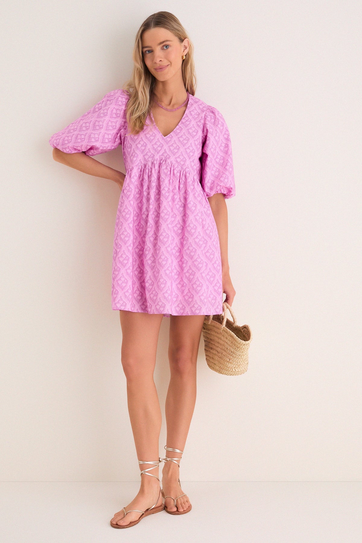 Pink Trellis Floral Patty Mini Dress