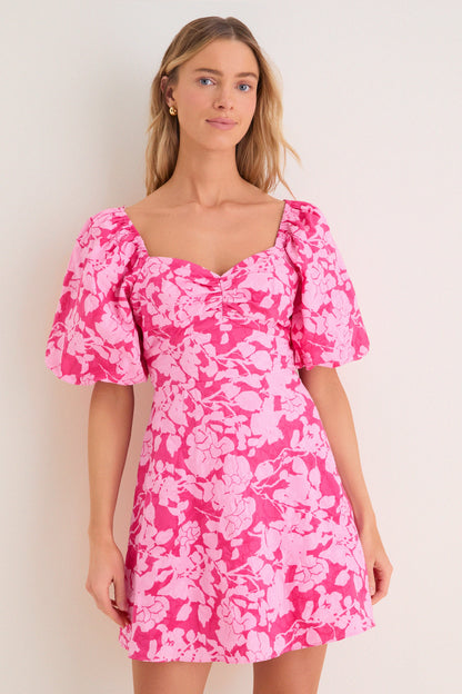 Pink Textured Floral Seaport Mini Dress