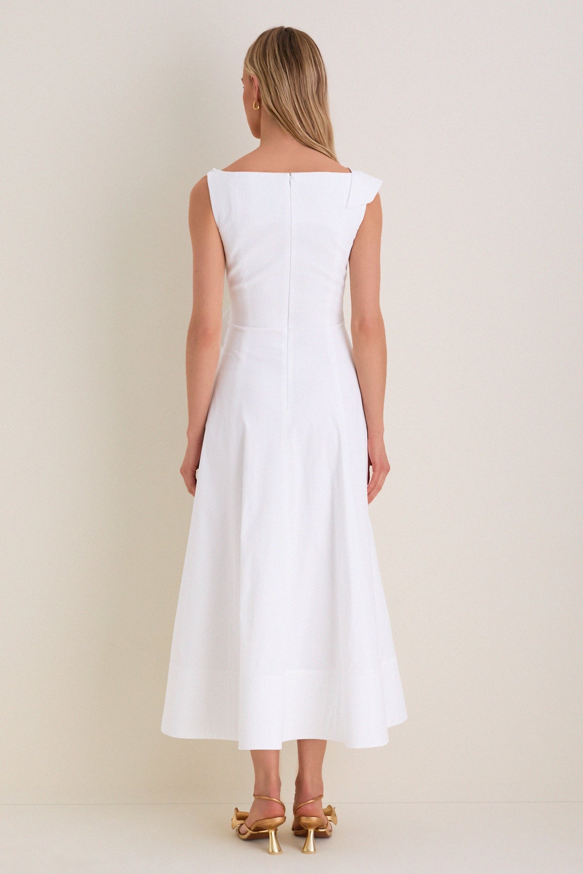 White Cotton Poplin 3D Floral Dress