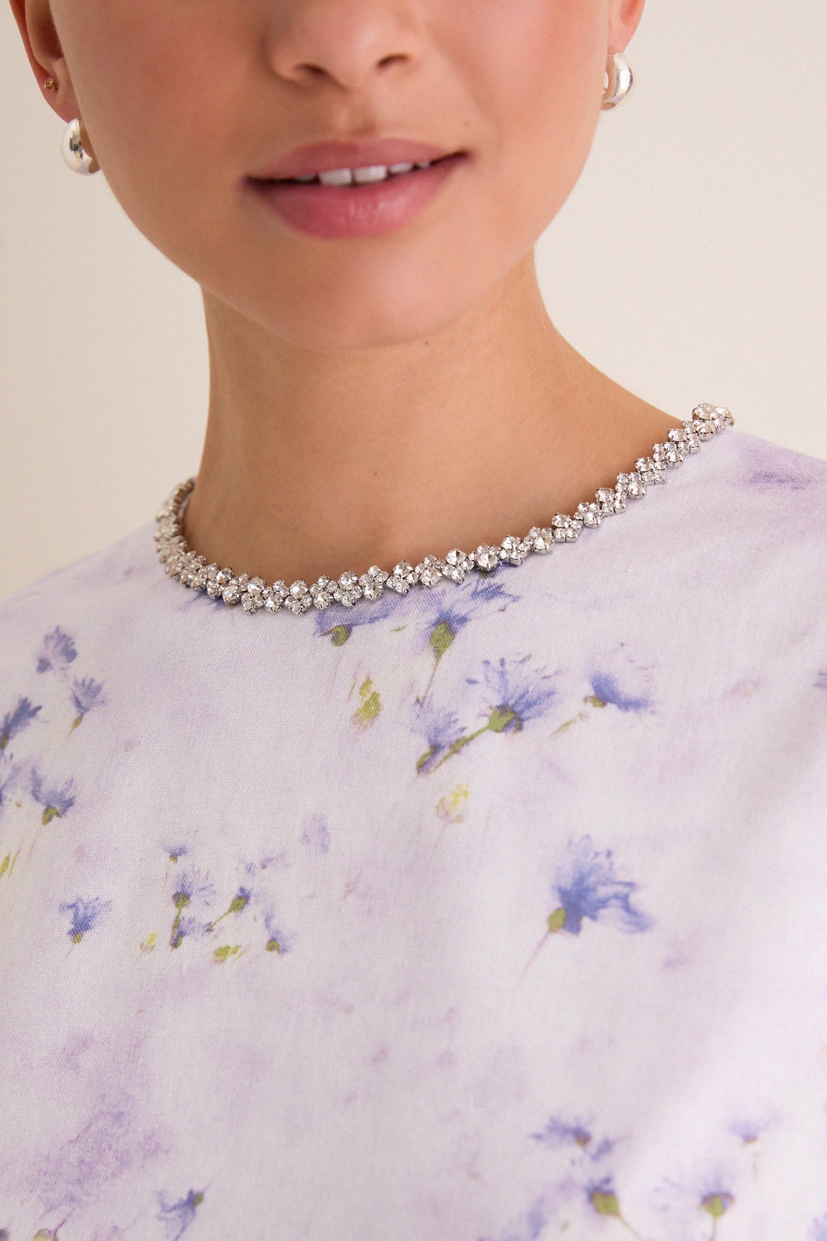 Lilac Floral Crystal Embellished Floria Mini Dress