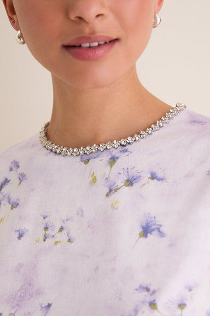 Lilac Floral Crystal Embellished Floria Mini Dress