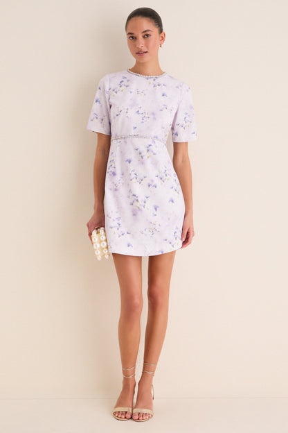 Lilac Floral Crystal Embellished Floria Mini Dress