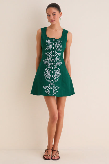 Green & Baby Blue Embroidered Lucy Mini Dress