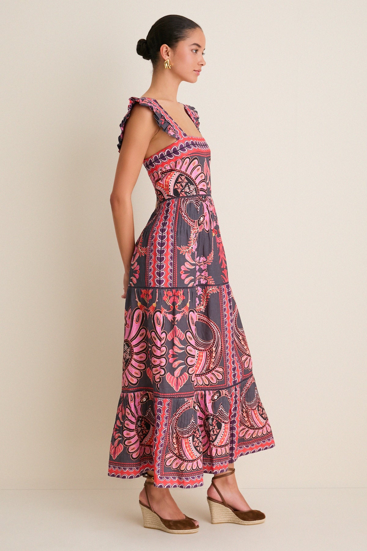 Black Pink Multicolor Sybill Midi Dress
