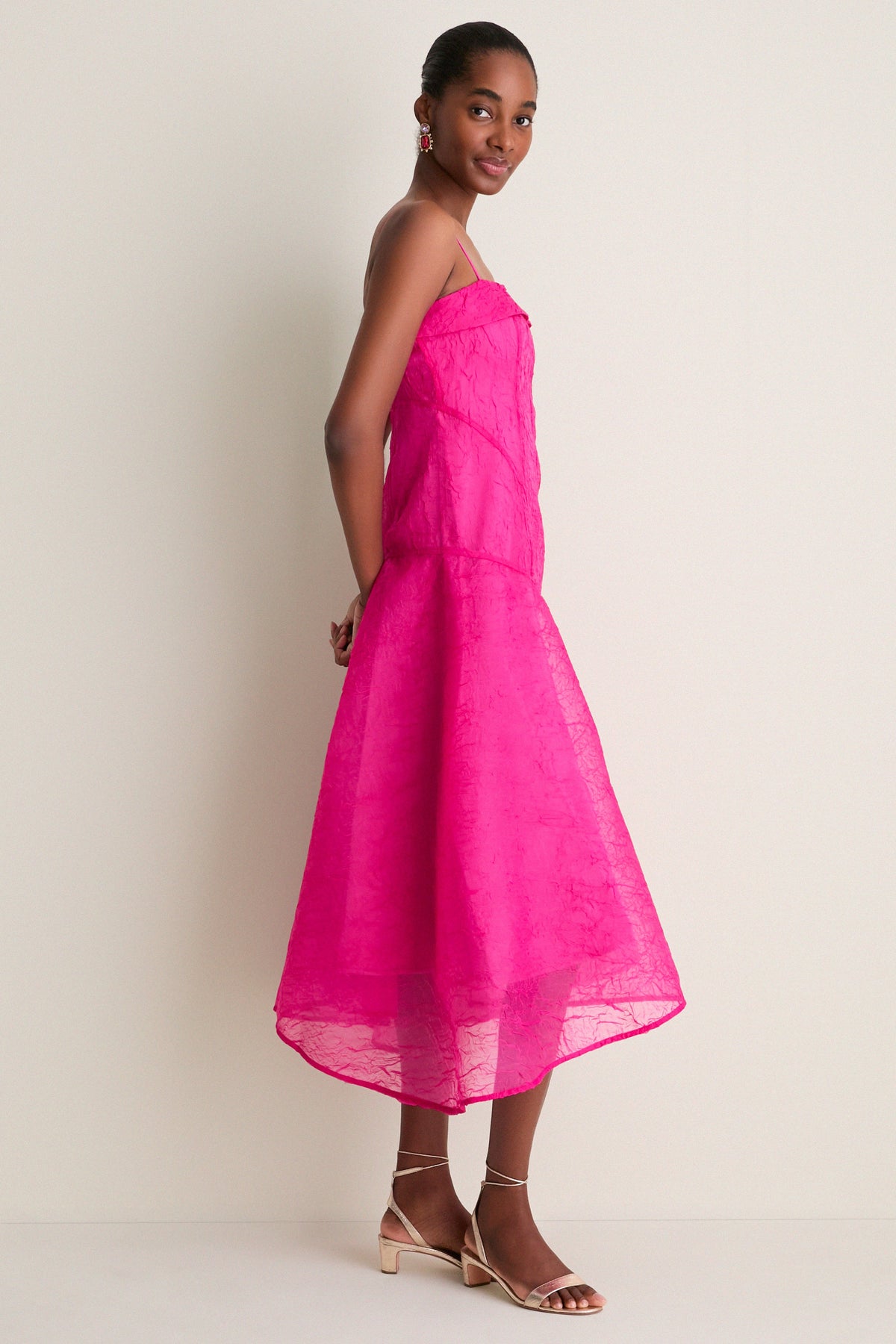 Raspberry Rose Shibori Organza Long Asymmetric Dress