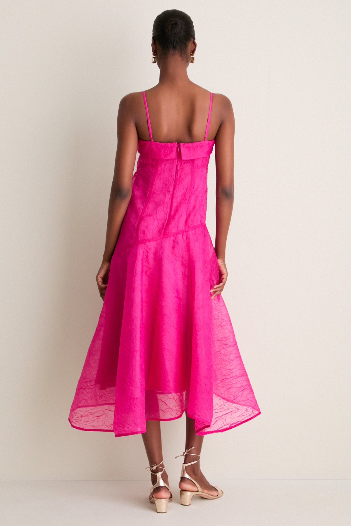 Raspberry Rose Shibori Organza Long Asymmetric Dress