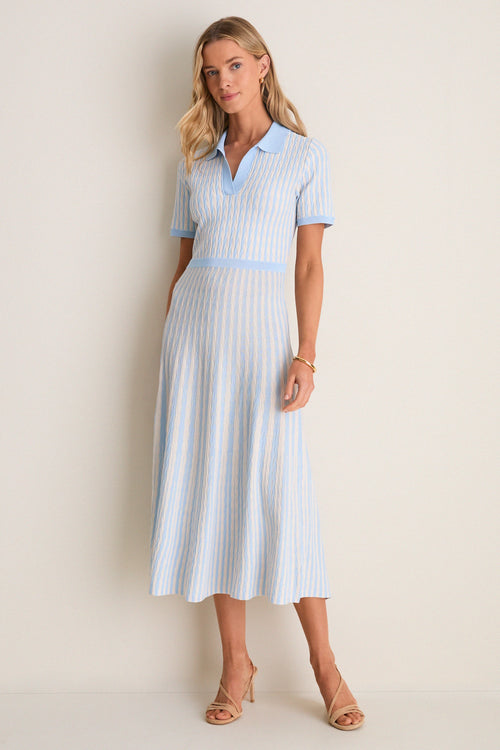 Light Blue and Ivory Knit Maude Polo Dress