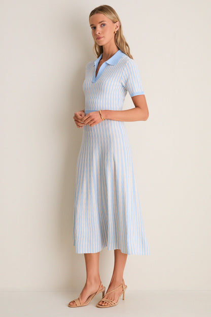 Light Blue and Ivory Knit Maude Polo Dress
