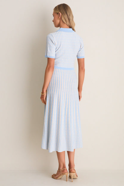 Light Blue and Ivory Knit Maude Polo Dress