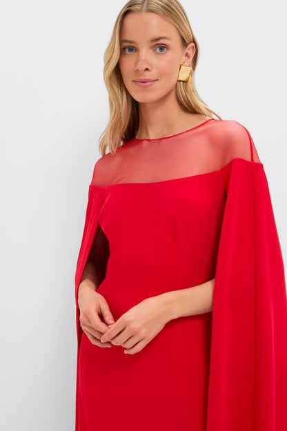 Red Estelle Cape Maxi Dress
