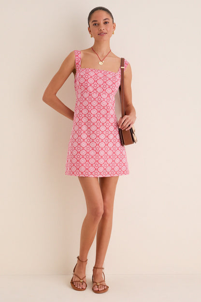 Red Geo Floral Volos Mini Dress