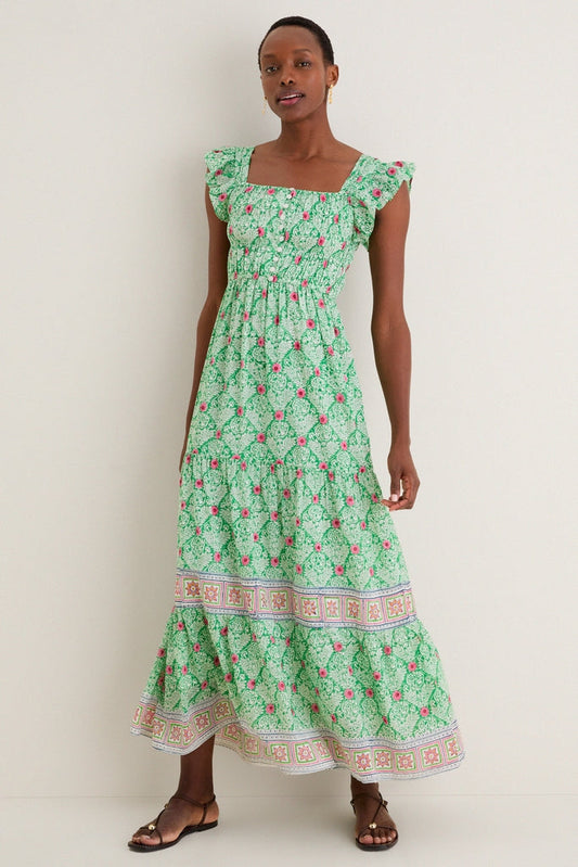Green with Pink Flowers Fleur Maxi Dress