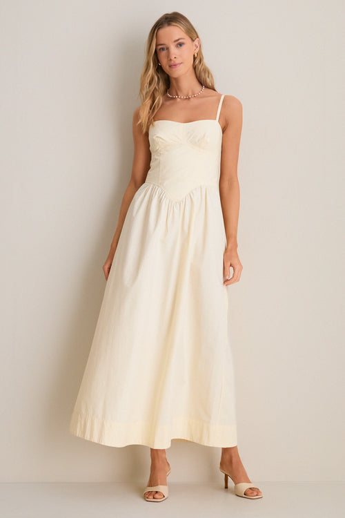 Beige Shell Waisted Midi Dress