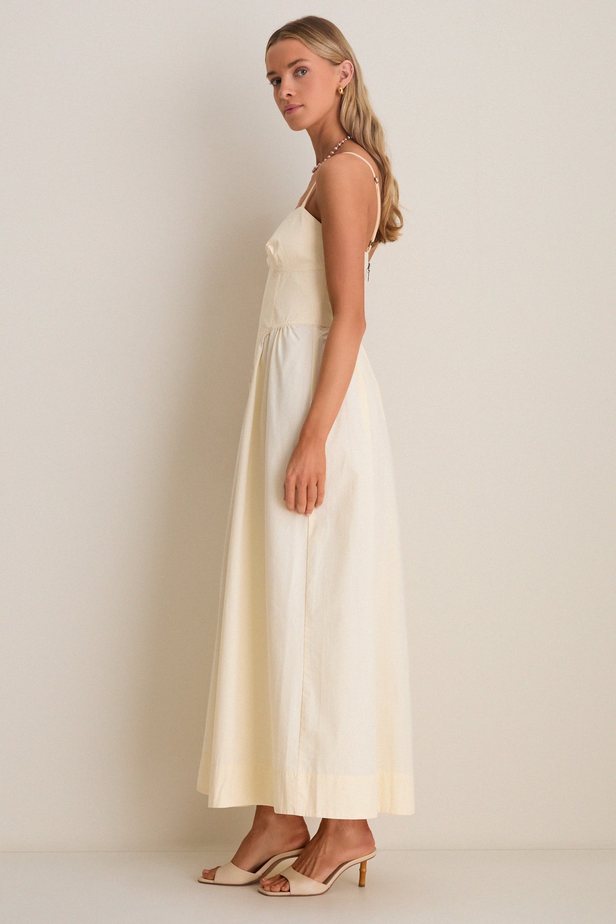 Beige Shell Waisted Midi Dress